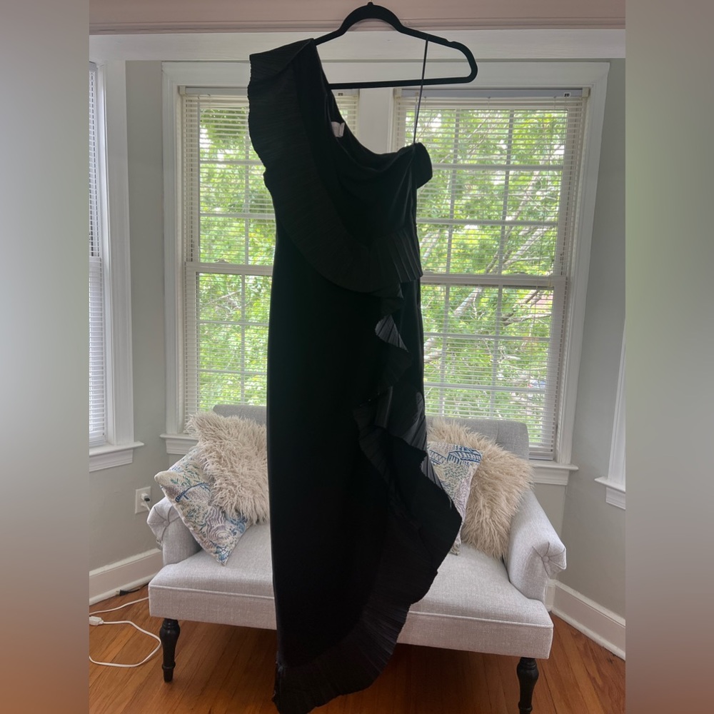 Black ruffle one shoulder dress